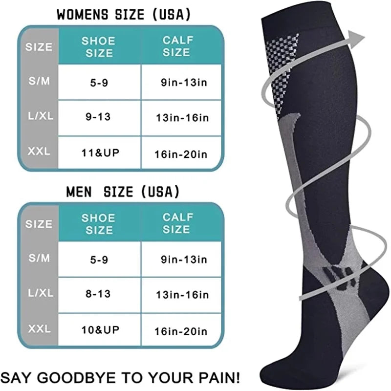 1 Pair Compression Socks - Medical, Nursing, Athletic, Pregnancy, Varicose Veins Support